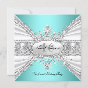Elegant Diamond Teal Sweet 16 Sixteen Party 3 Invitation