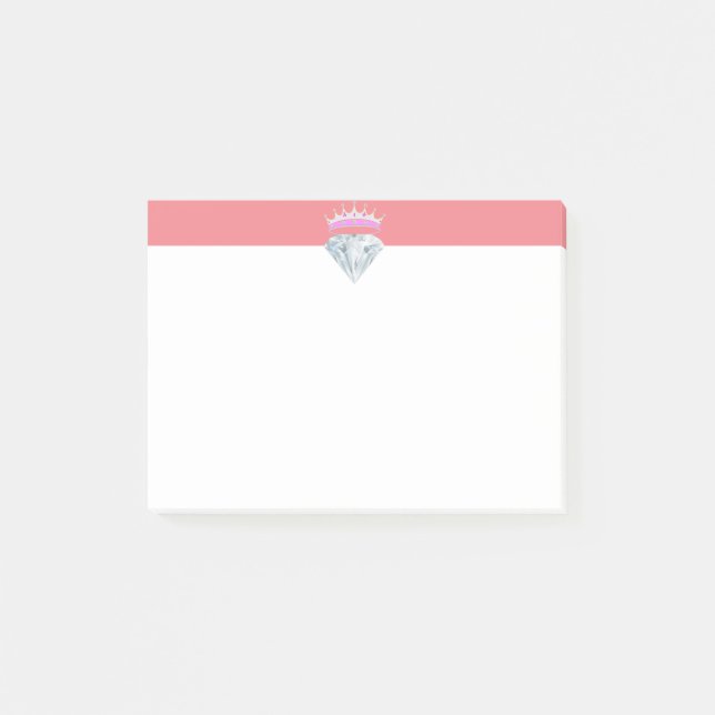 Elegant diamond & tiara on coral and white post-it notes (Front)