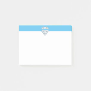 Elegant diamond & tiara on turquoise blue & white post-it notes