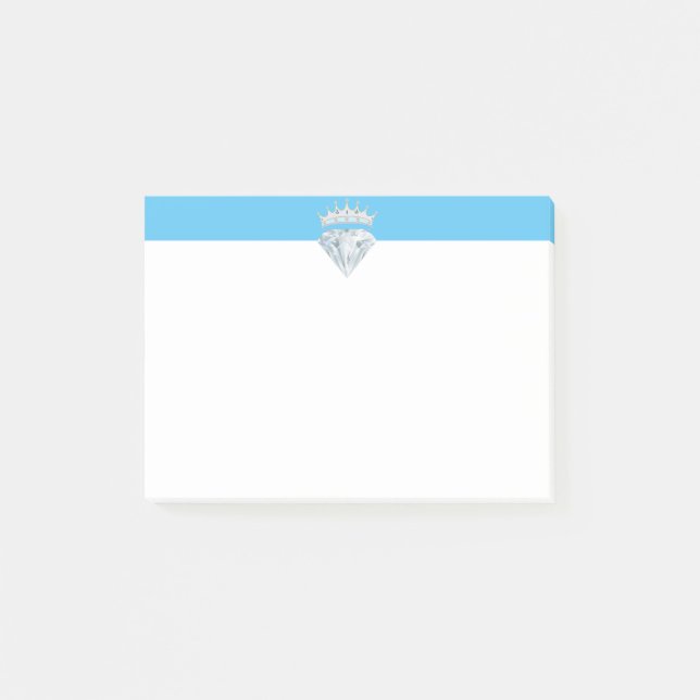 Elegant diamond & tiara on turquoise blue & white post-it notes (Front)