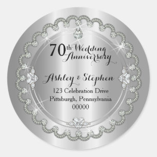 Elegant Diamond Wedding Anniversary Return Address Classic Round Sticker