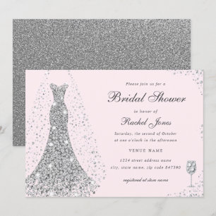 Elegant Diamond Wedding Dress Bridal Shower  Invitation