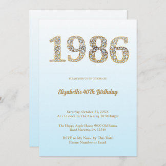 Elegant Diamond Year 1986 40th Birthday Party Invitation