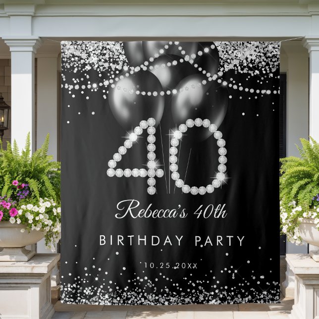Elegant Diamonds 40th Birthday Party Backdrop Tapestry (Creator Uploaded)