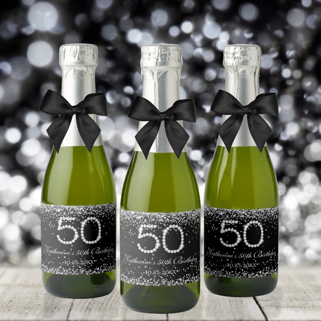 Elegant Diamonds 50th Birthday Party Favour Sparkling Wine Label (Creator Uploaded)
