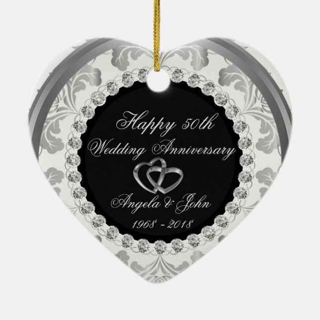 Elegant Diamonds 50th Wedding Anniversary Ceramic Tree Decoration (Back)