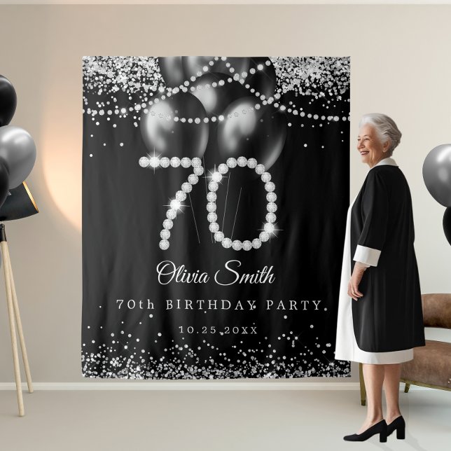 Elegant Diamonds 70th Birthday Party Backdrop Tapestry (Creator Uploaded)