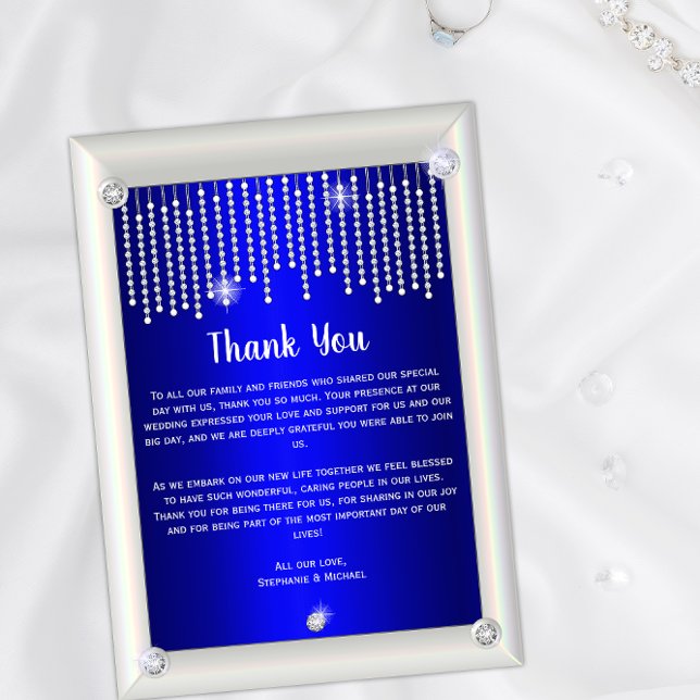 Elegant Diamonds and Pearls Blue Wedding Thank You (Creator Uploaded)