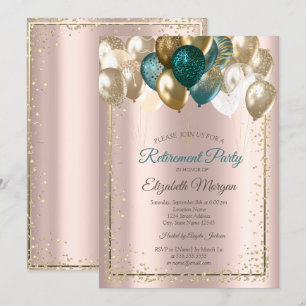 Elegant Diamonds Balloons Rose Gold Retirement  Invitation