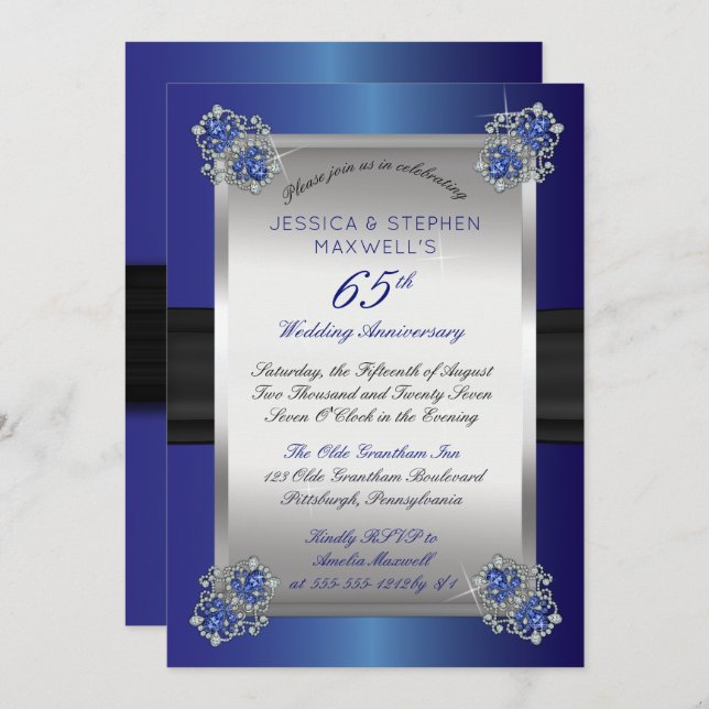 Elegant Diamonds | Blue Spinel 65th Anniversary Invitation (Front/Back)
