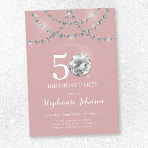 Elegant Diamonds Blush Pink 50th Birthday Party Invitation