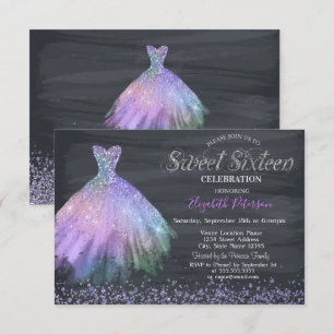 Elegant Diamonds Dress Black Sweet 16 In Invitation