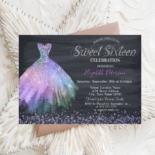 Elegant Diamonds Dress Black Sweet 16 In Invitation