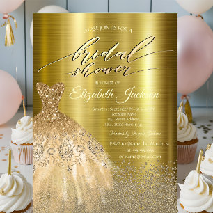 Elegant Diamonds Dress Gold Metallic Invitation
