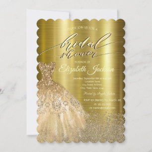 Elegant Diamonds Dress Gold Metallic Invitation