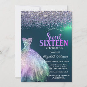 Elegant Diamonds, Dress Green Sweet 16 Invitation
