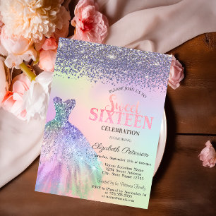 Elegant Diamonds, Dress Holographic Sweet 16 Invitation