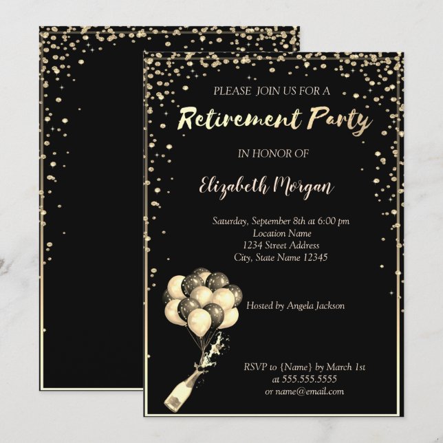 Elegant Diamonds Frame, Ballons, Retirement Party Invitation (Front/Back)