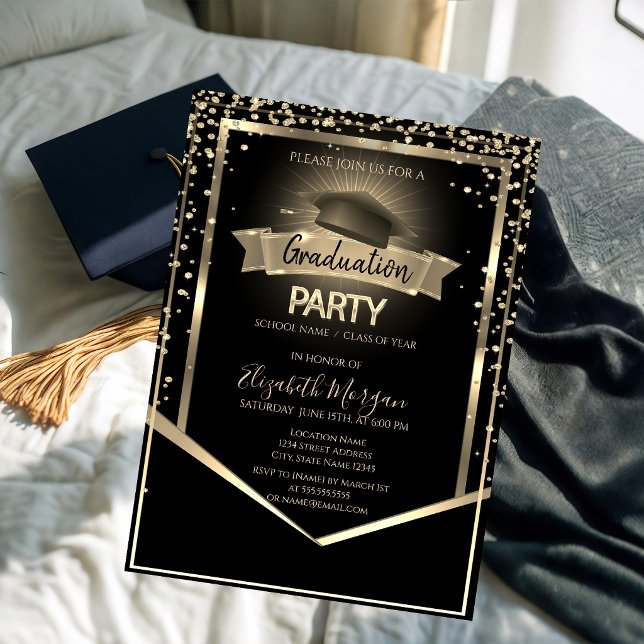 Elegant Diamonds Grad Cap Black Graduation Invitation (Creator Uploaded)