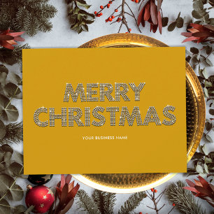 Elegant Diamonds Merry Christmas Business Yellow Holiday Card