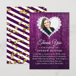 Elegant Diamonds Purple Funeral Thank You Card