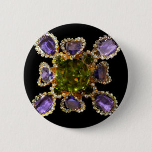 Elegant diamonds purple green gemstones 6 cm round badge