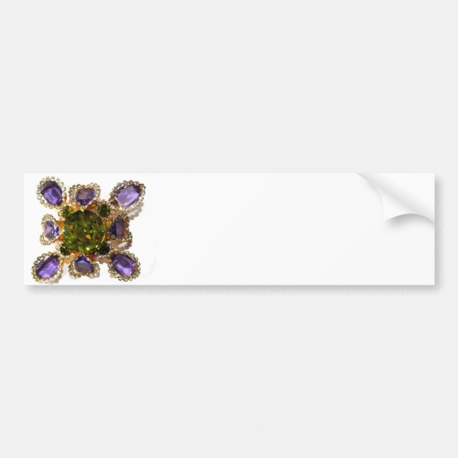 Elegant diamonds purple green gemstones bumper sticker (Front)