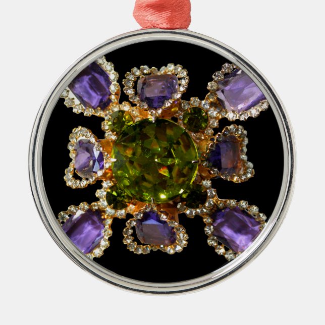 Elegant diamonds purple green gemstones metal tree decoration (Front)