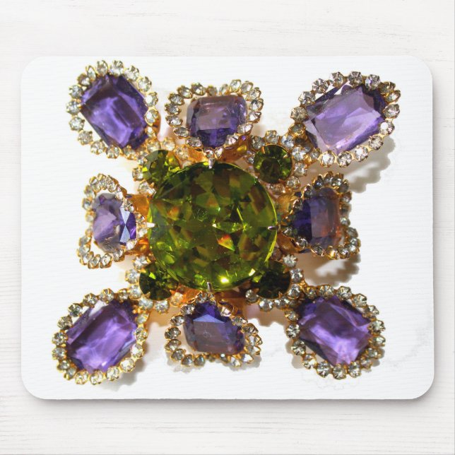 Elegant diamonds purple green gemstones mouse mat (Front)