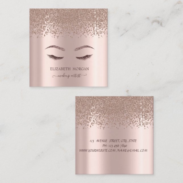 Elegant  Diamonds Rose Gold Glitter Faux Lashes Square Business Card (Front/Back)