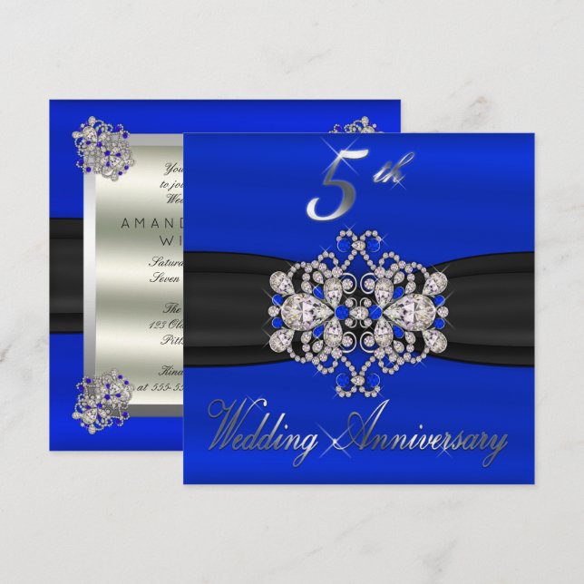Elegant Diamonds Sapphire 5th Wedding Anniversary Invitation (Front/Back)