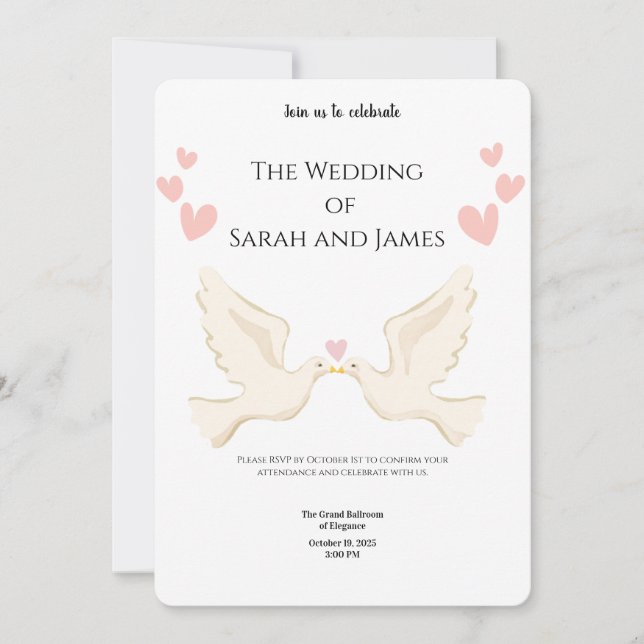Elegant Digital Wedding Invitations | Modern, Flor (Front)