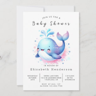 Elegant Digital Whale Baby Shower Invitation