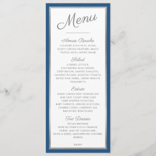 ELEGANT DINNER MENU modern reception blue grey
