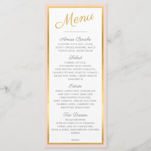 ELEGANT DINNER MENU modern wedding gold pale pink