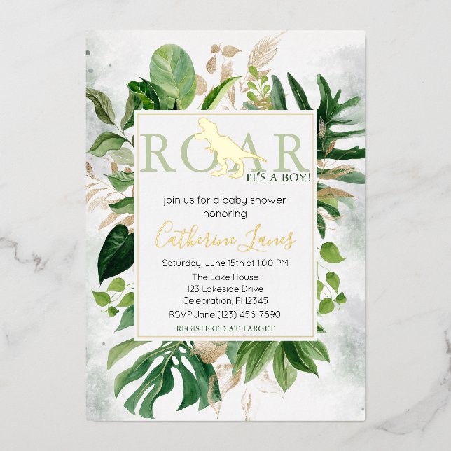 Elegant Dinosaur Boy Baby Shower Invitation (Front)