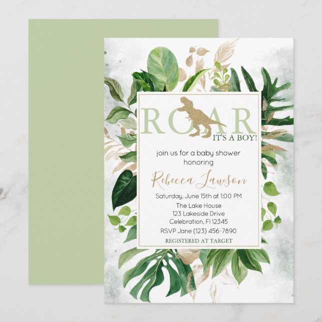 Elegant Dinosaur Boy Baby Shower Invitation (Front/Back)