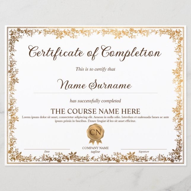 Elegant Diploma Certificate of Completion Award (Front)