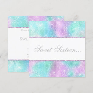 ELEGANT DISCO AQUA GLITTER SWEET 16 INVITATION
