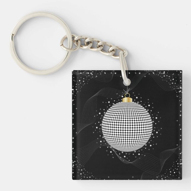 Elegant Disco Ball Christmas Ornament Key Ring (Front)