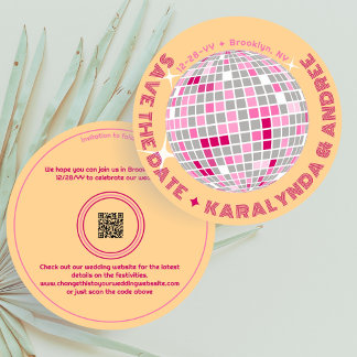 Elegant Disco Ball Pink Orange Round Wedding Save The Date