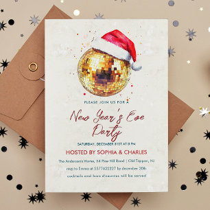 Elegant Disco Ball Script New Year's Eve Party  Invitation