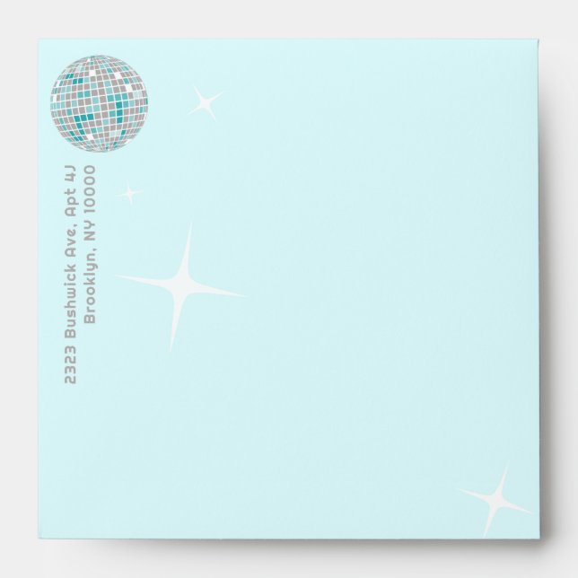Elegant Disco Ball Teal Blue Wedding Envelope (Front)