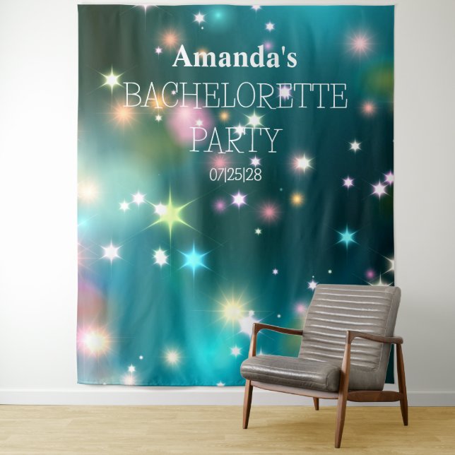Elegant Disco Sparkle Colourful Wedding Backdrop Tapestry (In Situ)