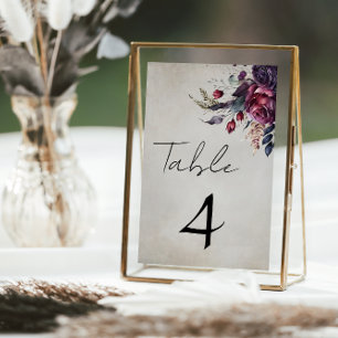 Elegant Distressed Gothic Watercolor Floral  Table Number