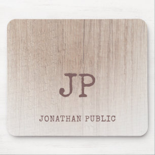 Elegant Distressed Monogram Wood Look Template Mouse Mat