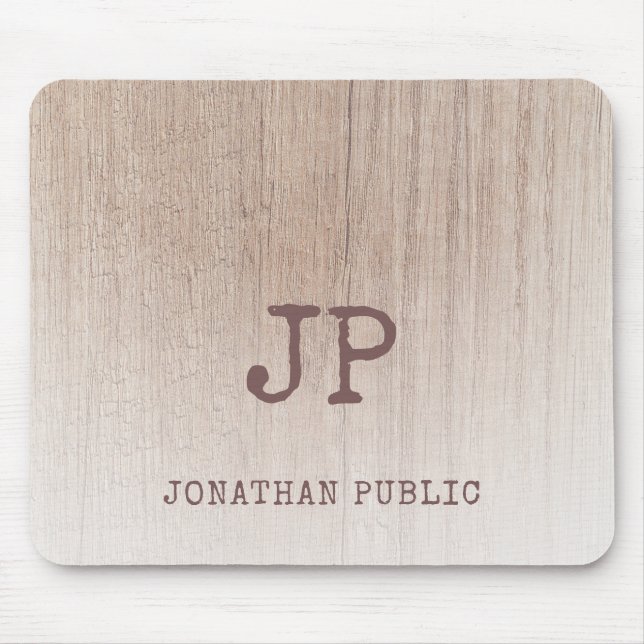 Elegant Distressed Monogram Wood Look Template Mouse Mat (Front)