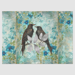 Elegant Distressed Teal Floral & Ravens Tissue Paper