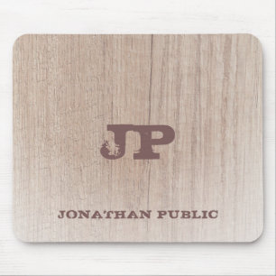 Elegant Distressed Text Monogram Wood Look Mouse Mat