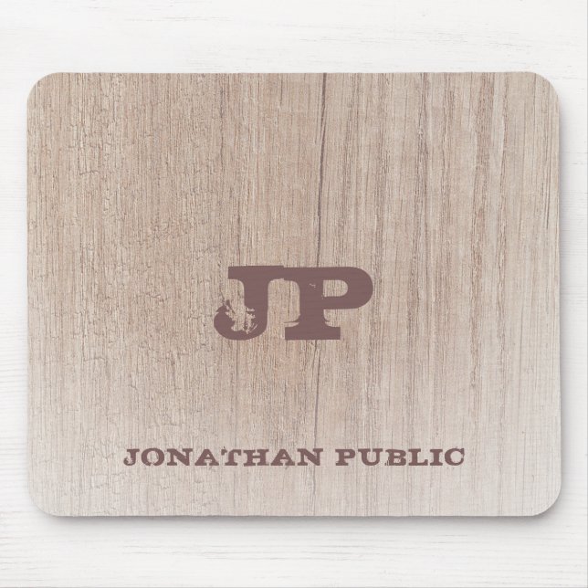 Elegant Distressed Text Monogram Wood Look Mouse Mat (Front)